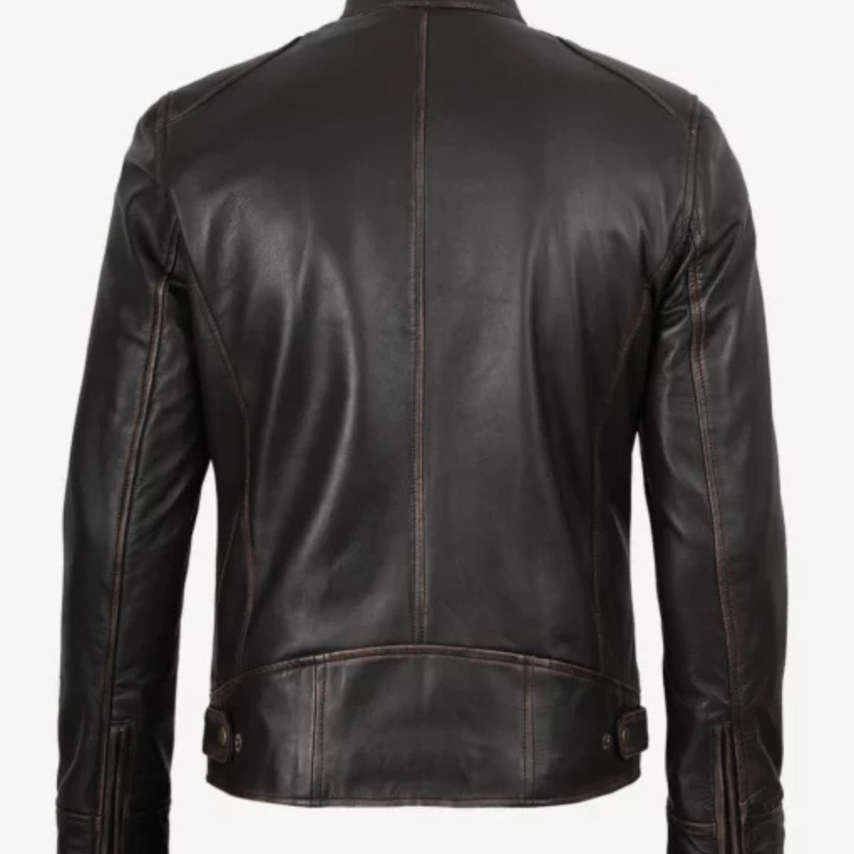 Classic biker style dark brown leather café racer jacket for men