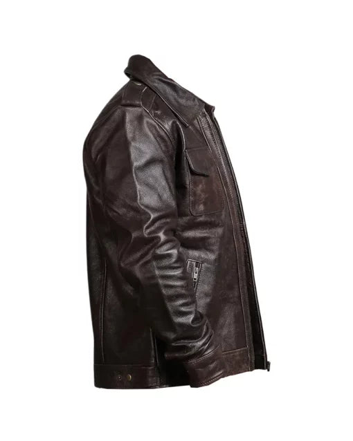 Men’s Vintage Dark Brown Leather Jacket – Classic Retro Style