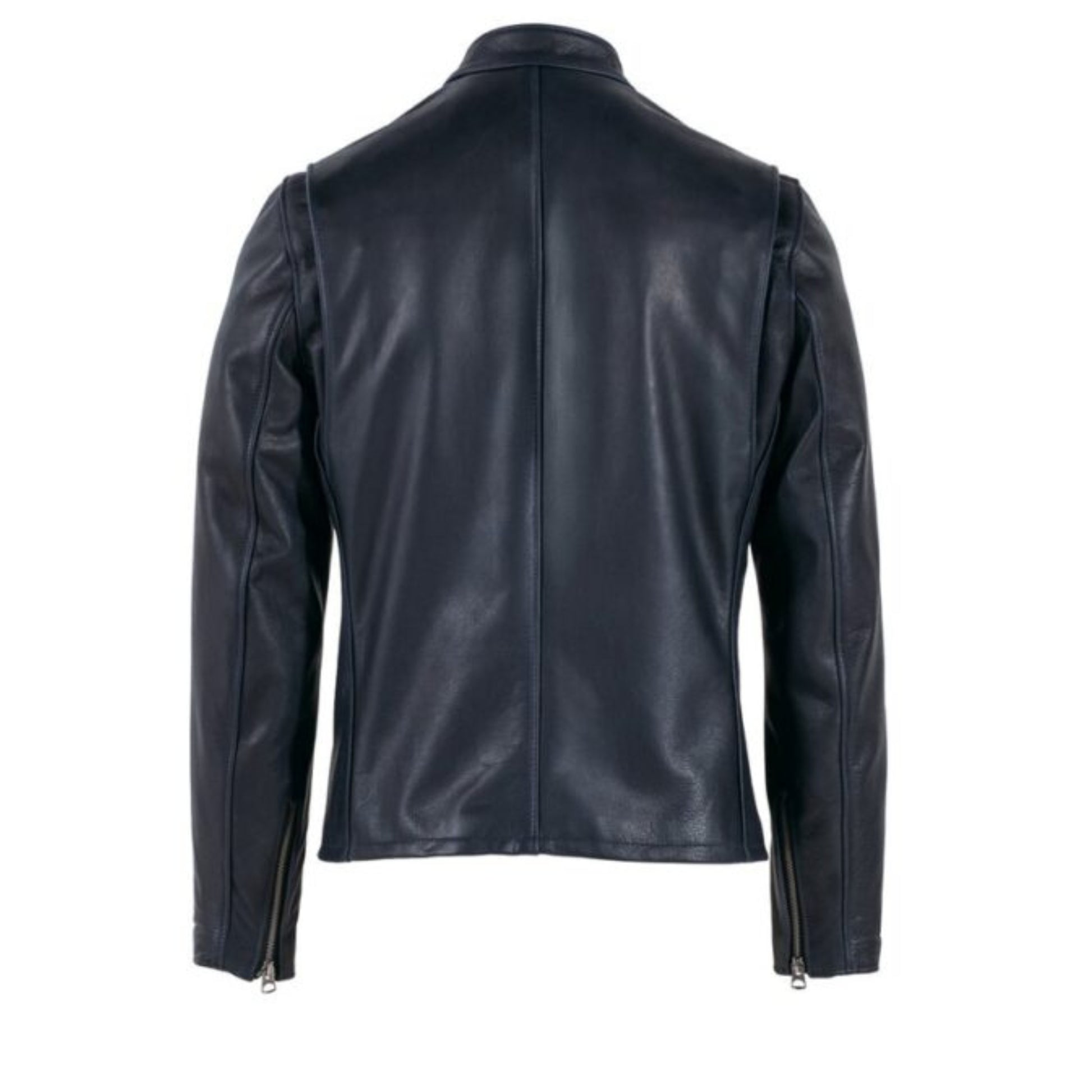 “Men’s waxed natural cowhide cafe racer leather jacket with rugged biker style and front zip closure”