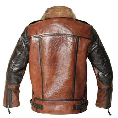Authentic Men’s B3 Brown Shearling Aviator Jacket featuring genuine leather exterior, soft shearling lining, and classic flight-inspired design for superior warmth and timeless style.