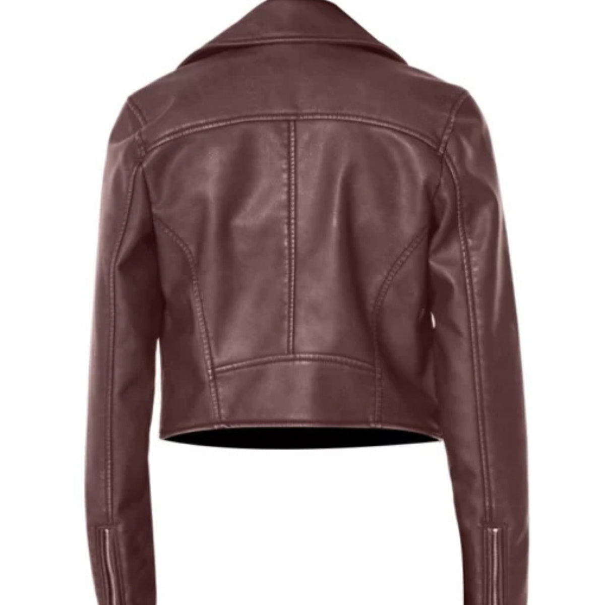 Women’s brown vintage biker jacket with retro-inspired design and flattering fit