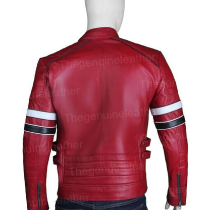 Men’s red café racer leather jacket with bold retro motorcycle style