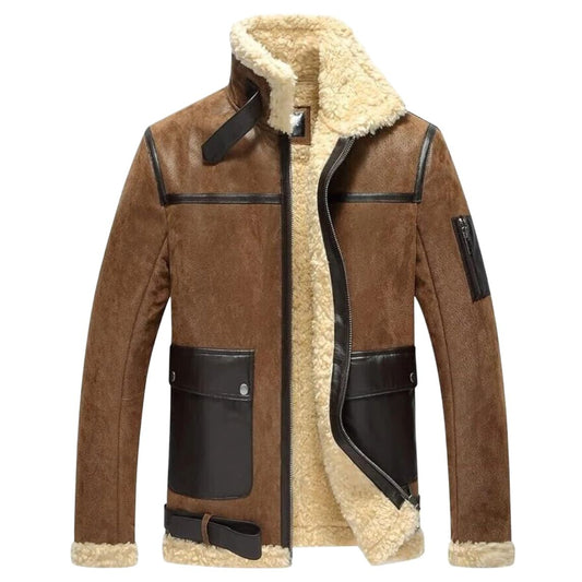Ride in Style with the Men’s Leather Aviator Motorcycle Bomber Shearling Jacket