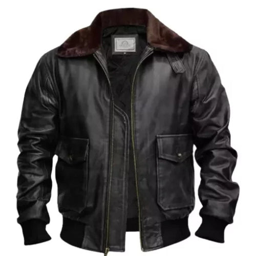 Men’s G-1 Aviator Jacket in distressed black leather, featuring a rugged vintage flight design, durable construction, and classic aviator style.