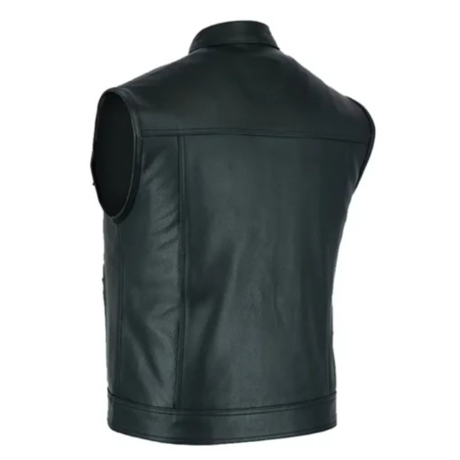 Men’s Black Leather Biker Vest – Rugged Motorcycle Style