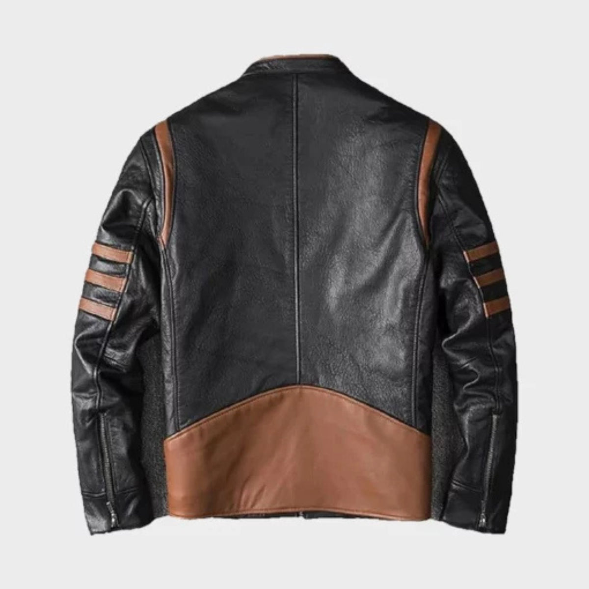 Men’s distressed brown leather Wolverine-inspired jacket featuring a rugged vintage style, durable leather texture, classic biker design, and masculine casual fashion look.