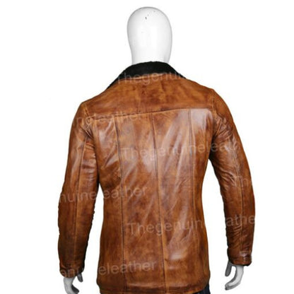 Men’s Distressed Brown Shearling Coat showcasing vintage style and premium leather craftsmanship for timeless warmth and elegance.