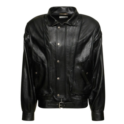 Bella Hadid Black Leather Bomber Jacket