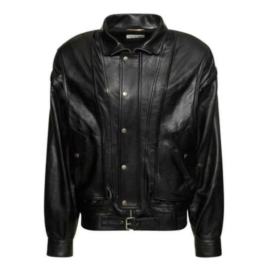 Bella Hadid Black Leather Bomber Jacket
