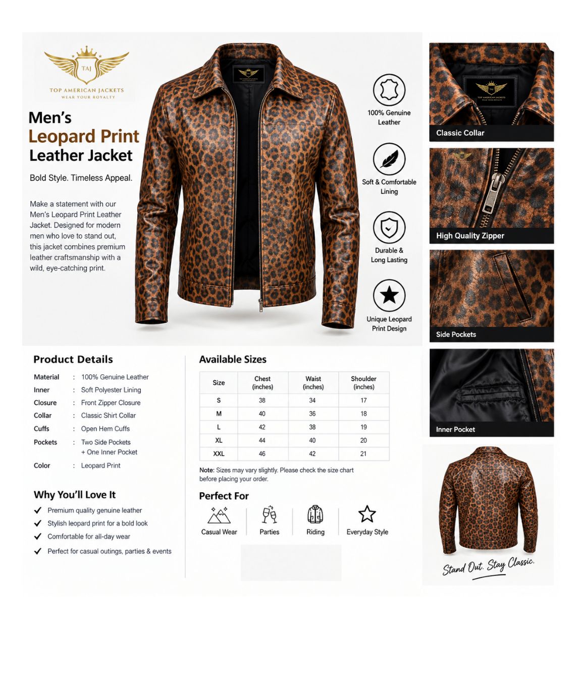 Men's Leopard Print Leather Jacket