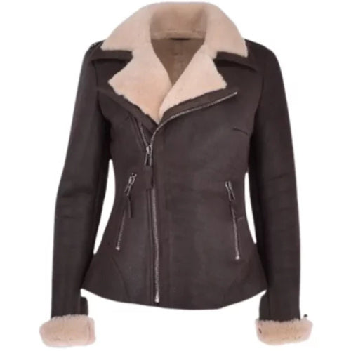 Women’s Aviator Shearling Jacket featuring premium leather, soft shearling lining, and a classic aviator design for timeless warmth and stylish winter wear.