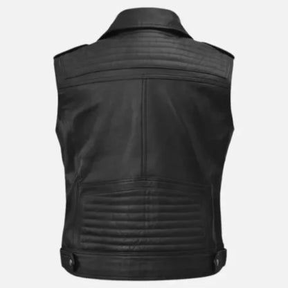 "Men’s Road Sovereign black leather biker vest with classic design"