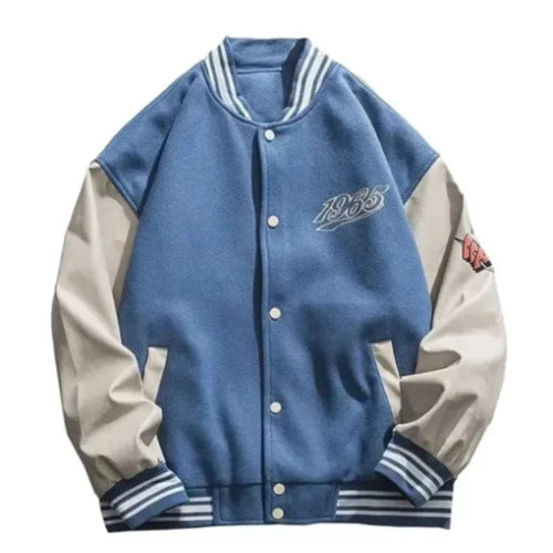 Foaming Love Letter Varsity Jacket featuring bold lettering design, premium fabric, and classic varsity styling for a trendy and confident streetwear look.