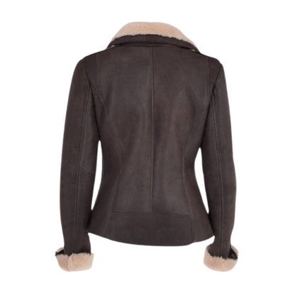 Women’s Aviator Shearling Jacket featuring premium leather, soft shearling lining, and a classic aviator design for timeless warmth and stylish winter wear.