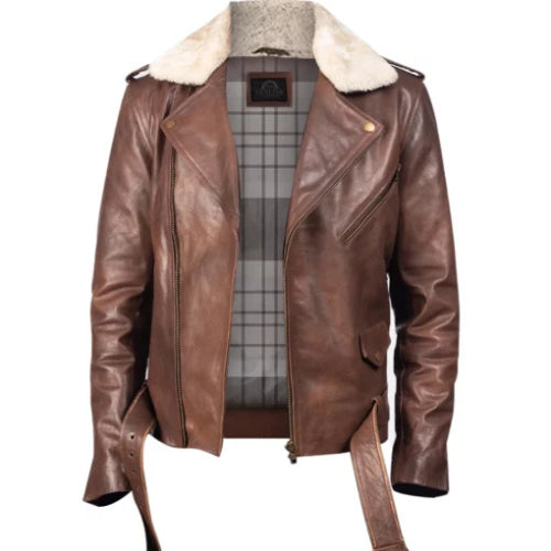 Men’s Brown Leather Winter Protection Jacket featuring rugged comfort and sophisticated design, crafted from premium leather with a warm inner lining for stylish cold-weather protection.