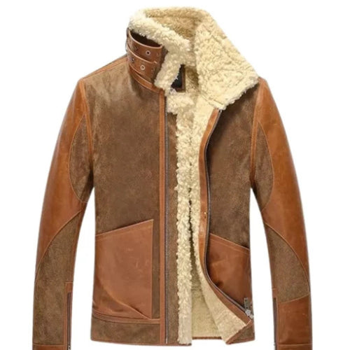 Men’s leather bomber pilot jacket with shearling lining, designed for warmth, comfort, and classic aviator style.