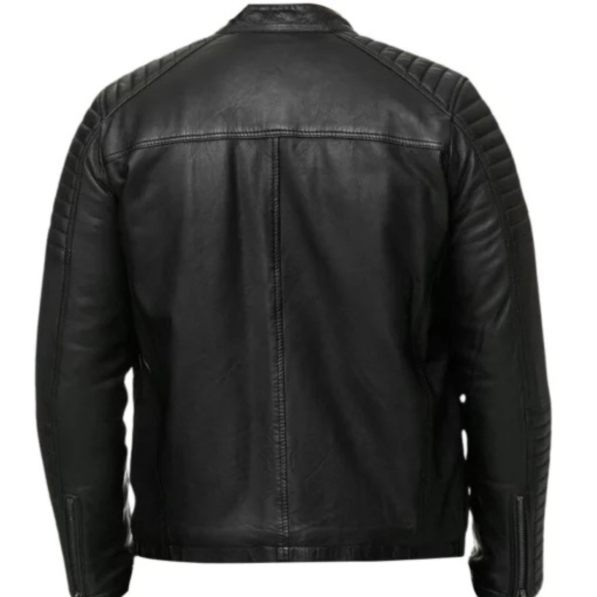 “Men’s black quilted motorcycle jacket, stylish and rugged outerwear for biking and casual wear”