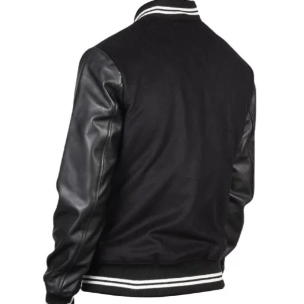 Harrison black varsity jacket with classic college-inspired style for men