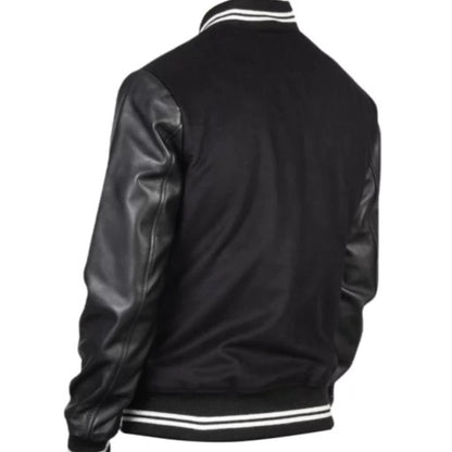 Harrison black varsity jacket with classic college-inspired style for men