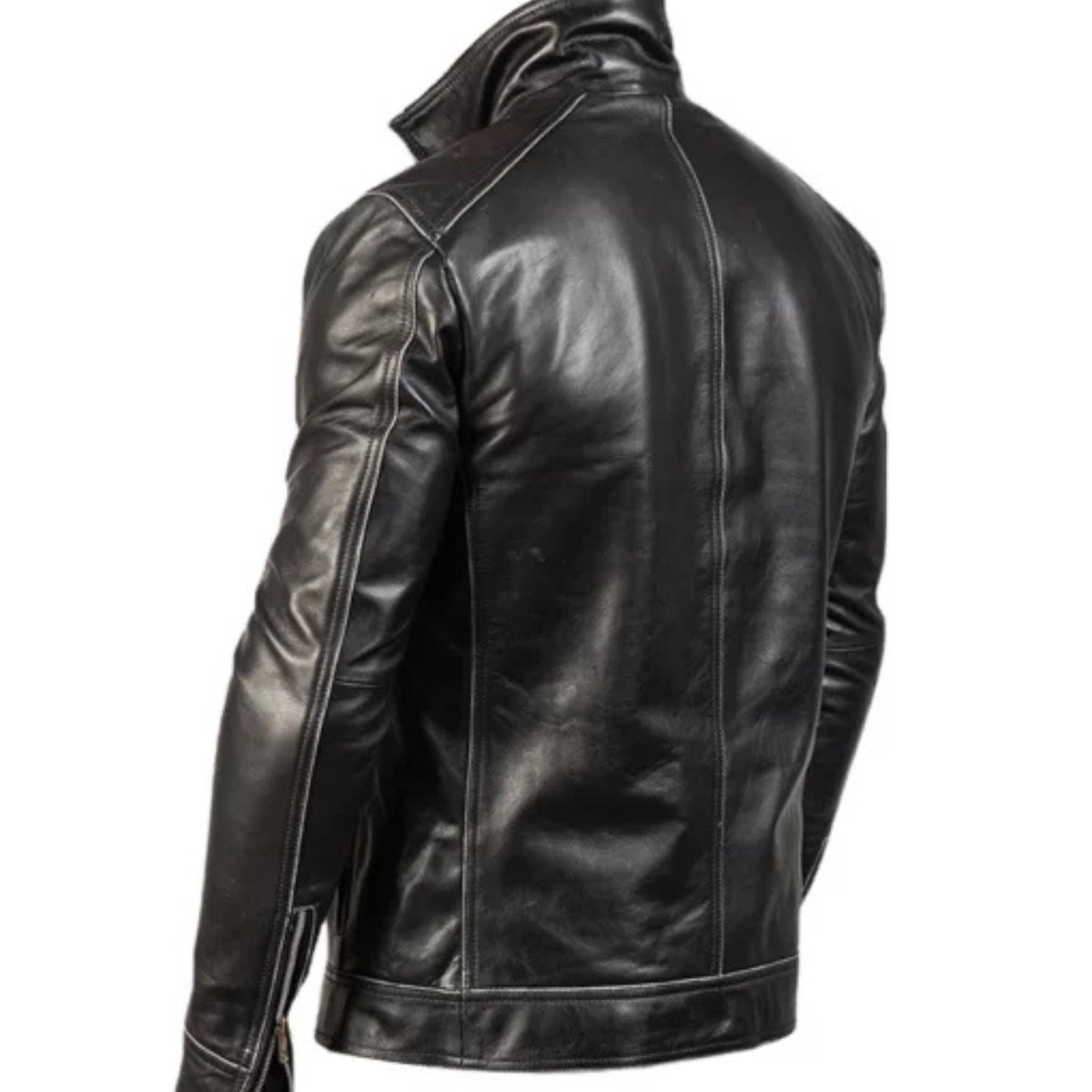 Men’s Hudson black biker jacket in classic leather motorcycle style