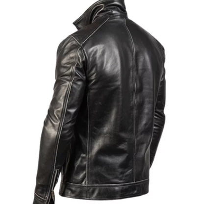 Men’s Hudson black biker jacket in classic leather motorcycle style