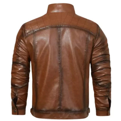 Men’s brown cruiser leather motorcycle jacket, classic and durable design