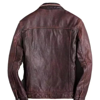 Men’s brown leather racer jacket with sleek biker style and premium comfort