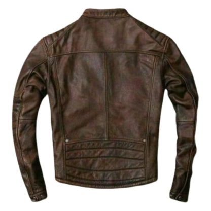 Man wearing men’s brown café racer leather jacket