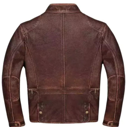 Men’s brown genuine lambskin leather jacket with premium stylish riding design
