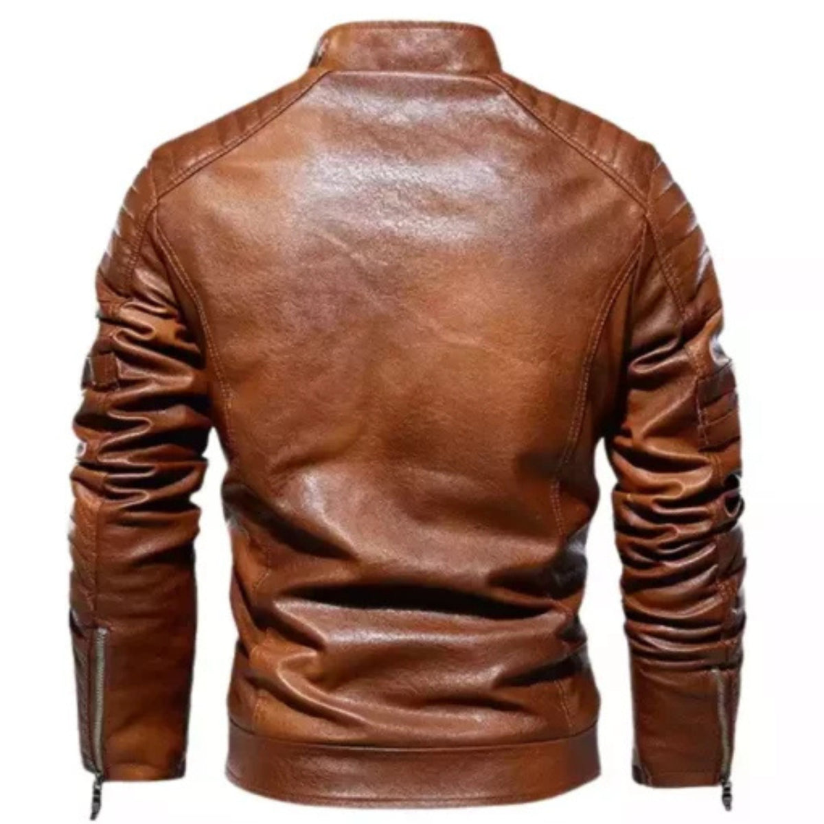 Men’s slim-fit leather motorcycle windbreaker jacket for lightweight riding protection