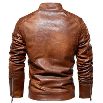 Men’s slim-fit leather motorcycle windbreaker jacket for lightweight riding protection