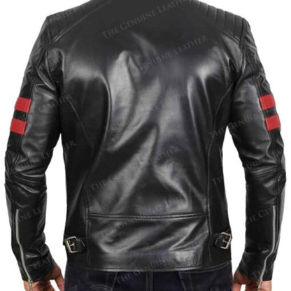 Men’s Black Retro Vintage Leather Jacket with classic biker design, front zipper, and timeless motorcycle style