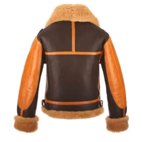 Authentic RAF B3 Aviator Shearling Jacket in Brown featuring genuine leather exterior, soft shearling lining, and classic aviator design for premium warmth and vintage style.