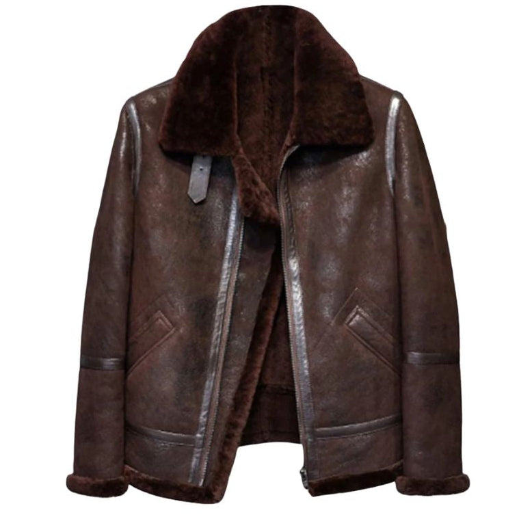 Distressed B3 Brown Shearling Aviator Jacket