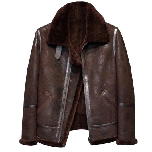 Distressed B3 Brown Shearling Aviator Jacket