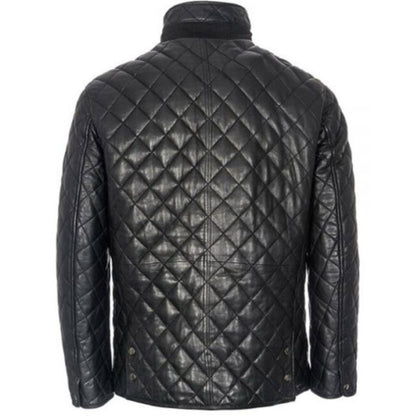 Men’s quilted black café racer leather jacket with classic biker style