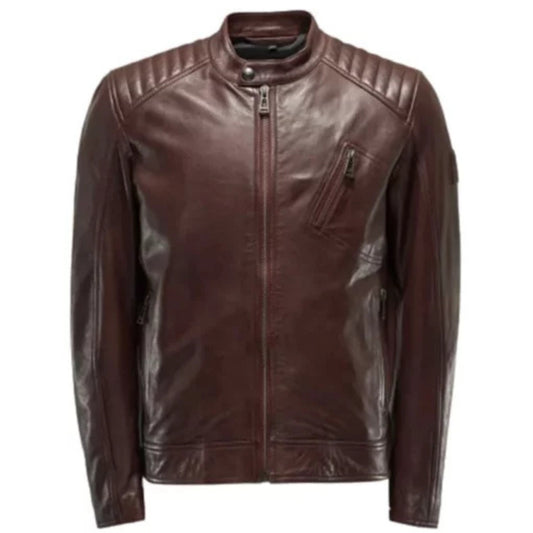 Men’s brown café racer leather jacket with classic retro biker style