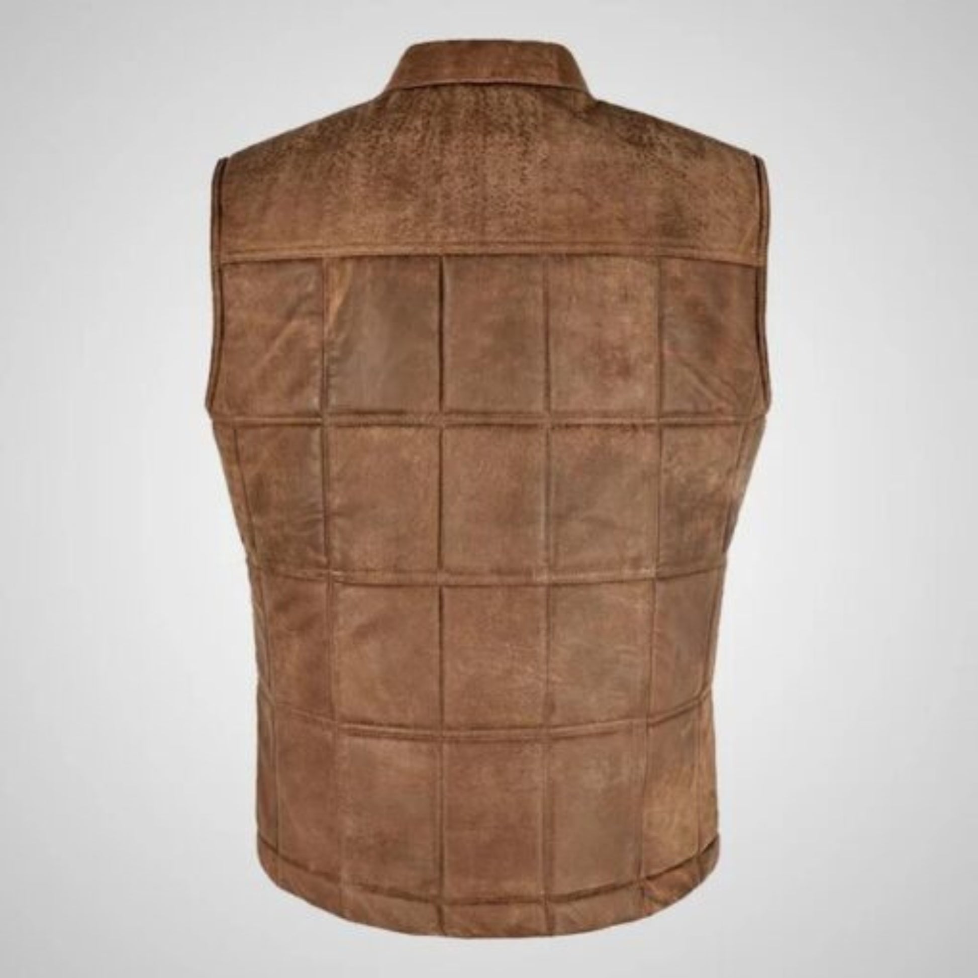 “Men’s Brown Buff Padded Leather Vest – Warm & Rugged Style”