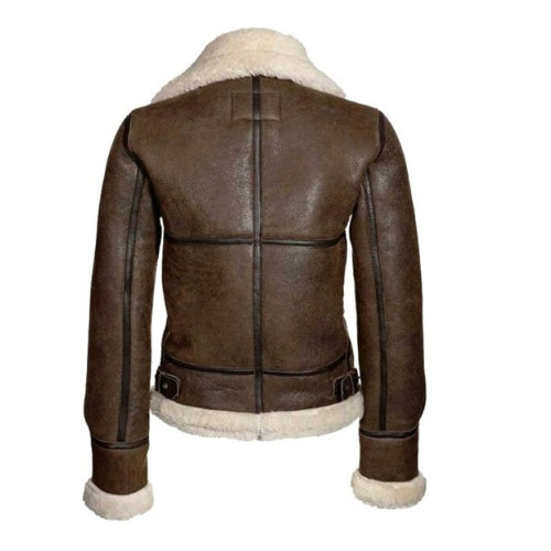 Women’s Shearling Brown Jacket featuring soft shearling lining, premium leather exterior, and a stylish design for warmth and winter elegance.