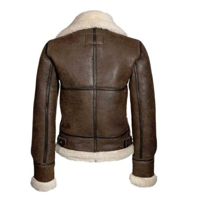 Women’s Shearling Brown Jacket featuring soft shearling lining, premium leather exterior, and a stylish design for warmth and winter elegance.