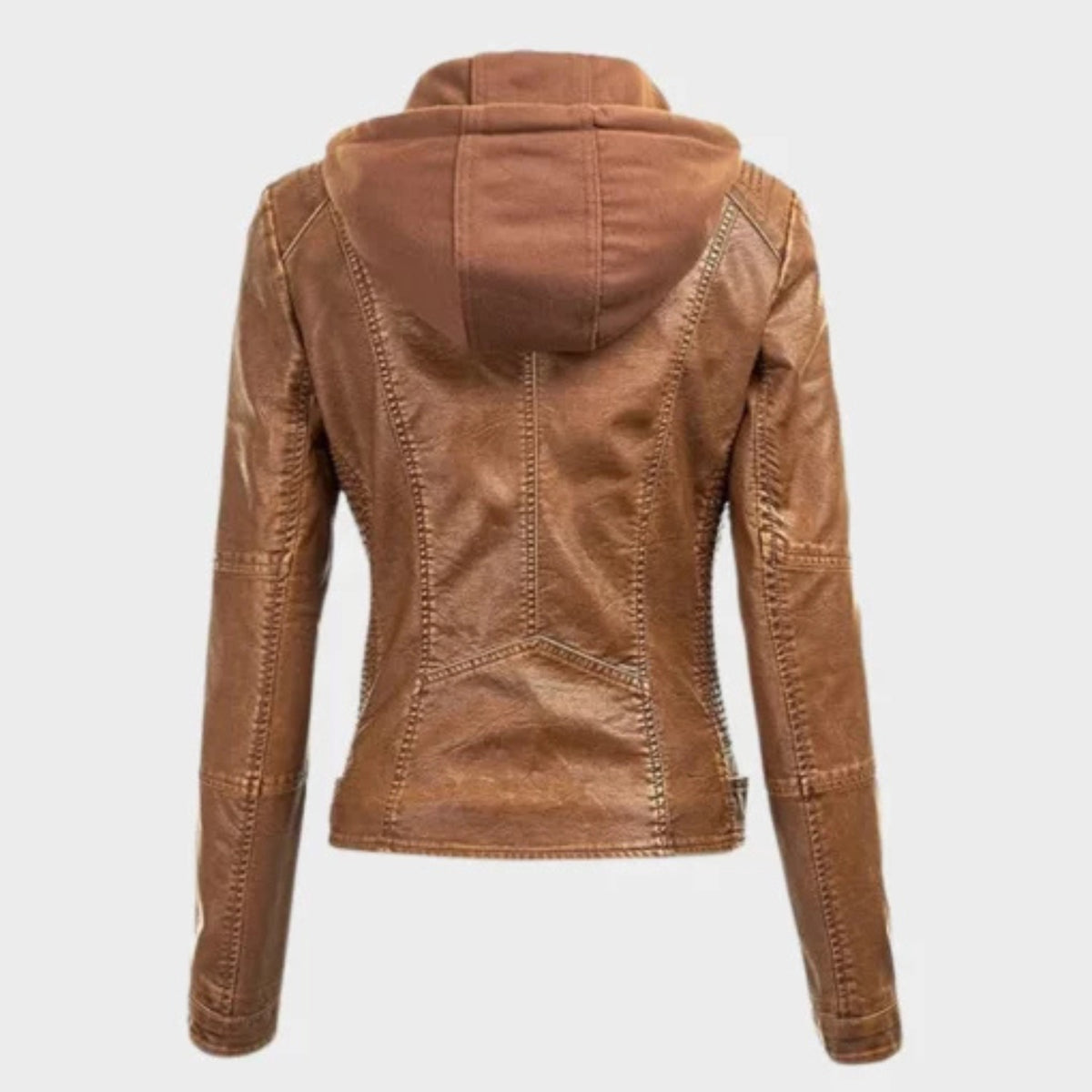 Women removable brown hooded jacket with versatile all-season design and comfortable fit