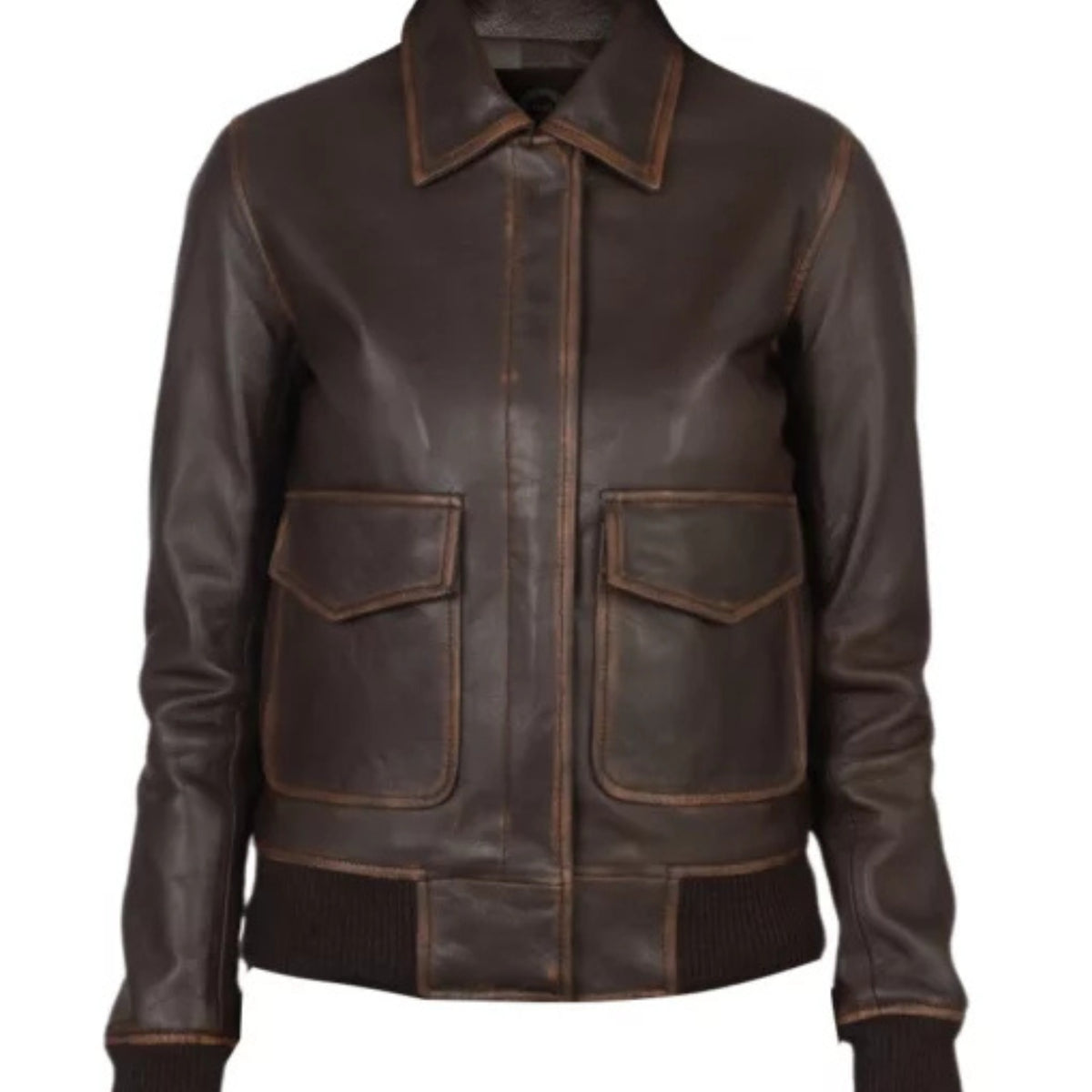 Women’s brown A-2 bomber jacket in premium leather with timeless design