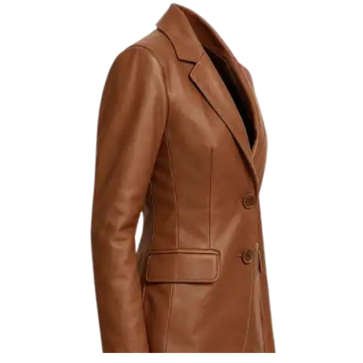 Women’s premium brown lambskin leather blazer with a luxurious finish and elegant design.