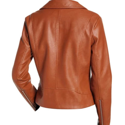 Women’s real brown leather jacket with premium quality, timeless style, and classic fit