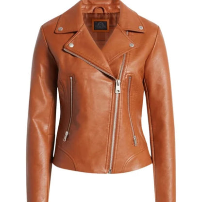 Women’s real brown leather jacket with premium quality, timeless style, and classic fit