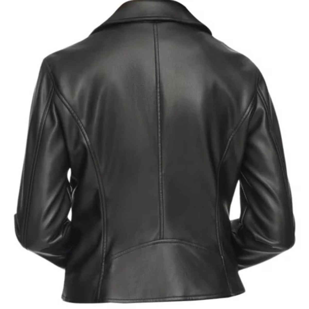 Women’s real leather biker jacket with classic moto style and sleek premium fit