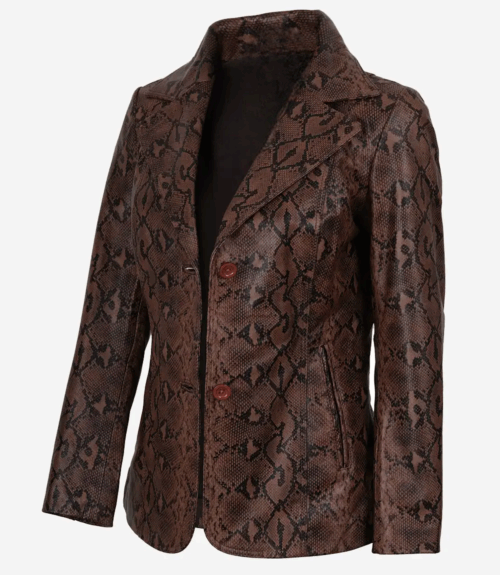Kathryn Women’s Brown Snake-Print Leather Blazer