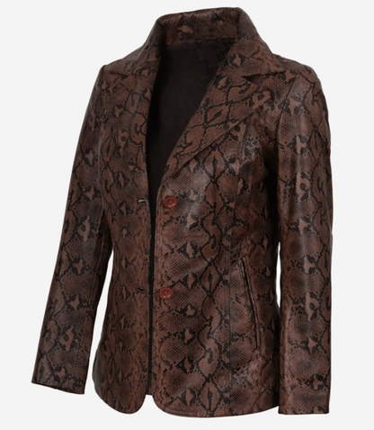 Kathryn Women’s Brown Snake-Print Leather Blazer
