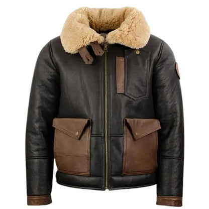 Elevate Your Winter Look with the Men’s F-35 Chocolate Sheepskin Aviator Jacket