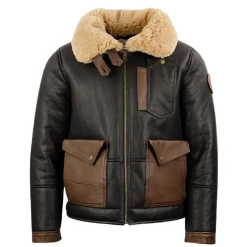 Elevate Your Winter Look with the Men’s F-35 Chocolate Sheepskin Aviator Jacket